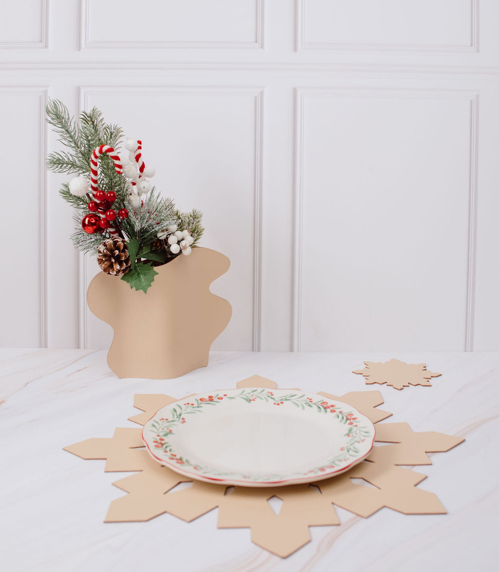 Kit Navideño: Mantel + Portavaso de Copo de Nieve