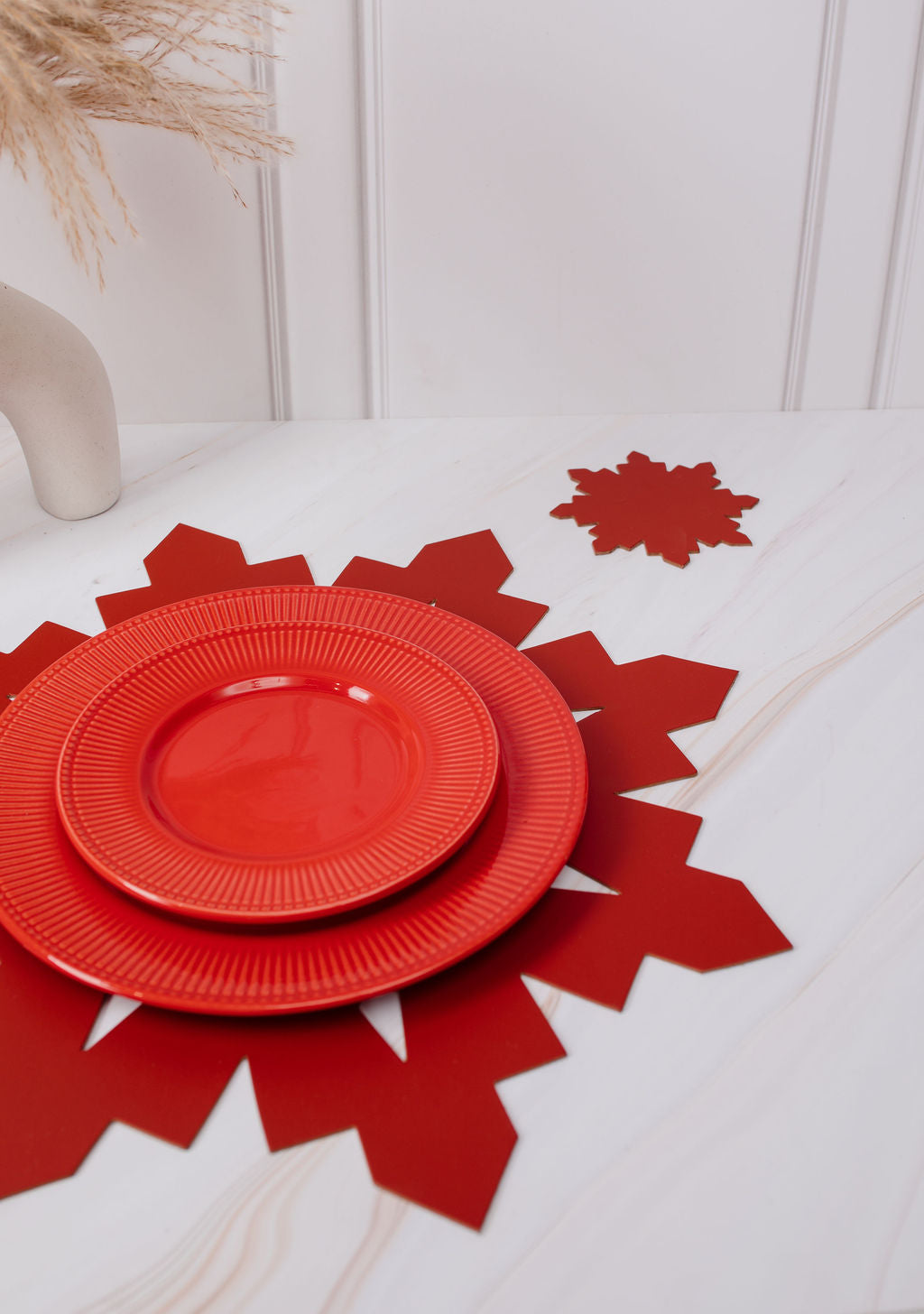 Kit Navideño: Mantel + Portavaso de Copo de Nieve